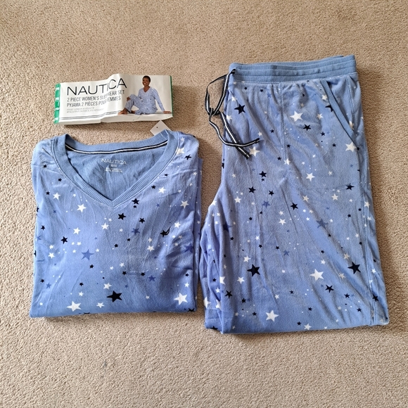 Nautica 2 Piece PJ Set Womens XL Blue Stars Print Fleece Loungewear Set NWT - Picture 4 of 15